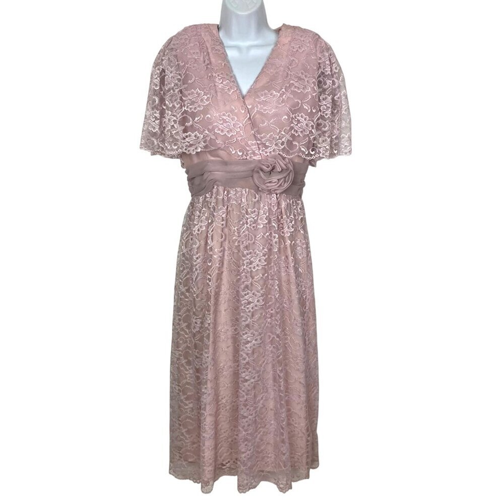 Vintage Miss Elliette Pink Lace Dress Small Sheer Capelet Feminine Prom Coquette